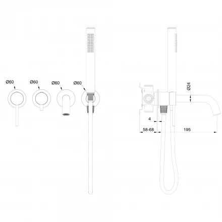 Wonzon &amp; Woghand Stick WW-889017-BN Смеситель для ванны встраиваемый темный графит