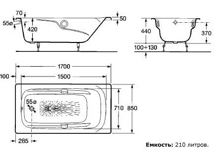 Roca Ming 170x85 Чугунная ванна с гидромассажем