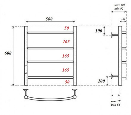 POINT PN04756W П4 Полотенцесушитель электрический 500x600 диммер слева, белый