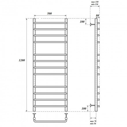 Полотенцесушитель водяной Point PN09152 П12 500x1200, хром