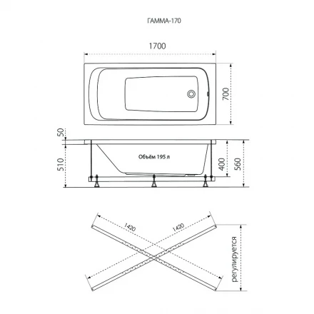 1ACReal Gamma 170 акриловая ванна 170x70
