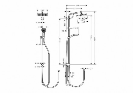 Душевая стойка Hansgrohe Crometta S 240 1jet Showerpipe Rеno EcoSmart 27289000