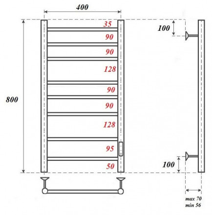 POINT PN10848W П8 Полотенцесушитель электрический 400x800 диммер справа, белый