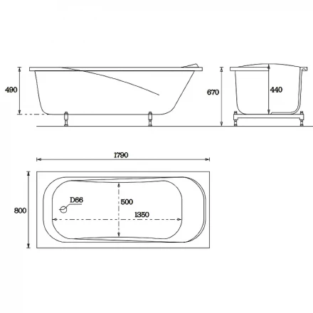 Vate Natura 179x80 Ванна из искусственного камня
