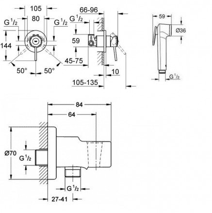 Grohe BauClassic 124901 комплект гигиенического душа