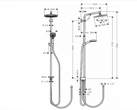 Душевая стойка Hansgrohe Crometta S 240 1jet Showerpipe Rеno 27270000