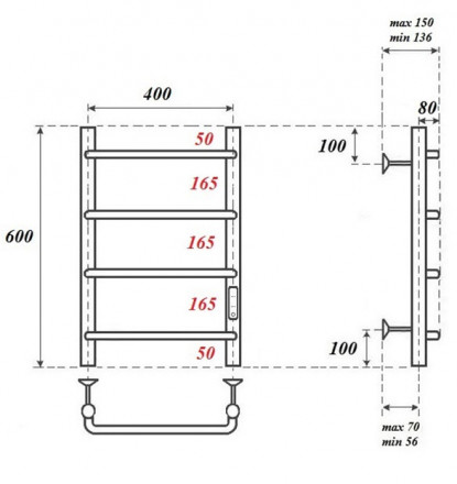 POINT PN08846W П4 Полотенцесушитель электрический 400x600 диммер справа, белый