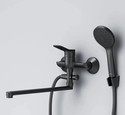 AM.PM X-Joy F85A90122 Смеситель для ванны и душа с длинным изливом и душевым набором черный