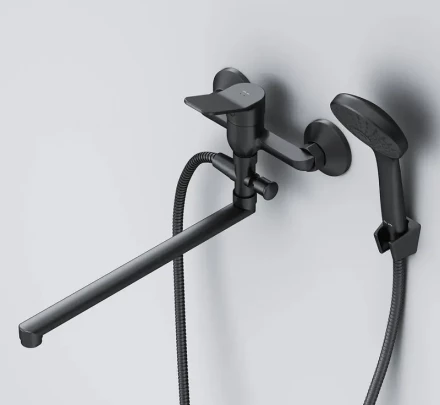 AM.PM X-Joy F85A90122 Смеситель для ванны и душа с длинным изливом и душевым набором черный