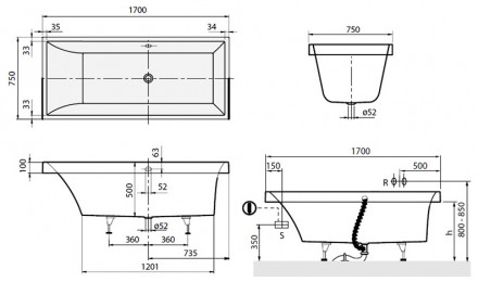 Villeroy Boch Squaro 170x75 Ванна