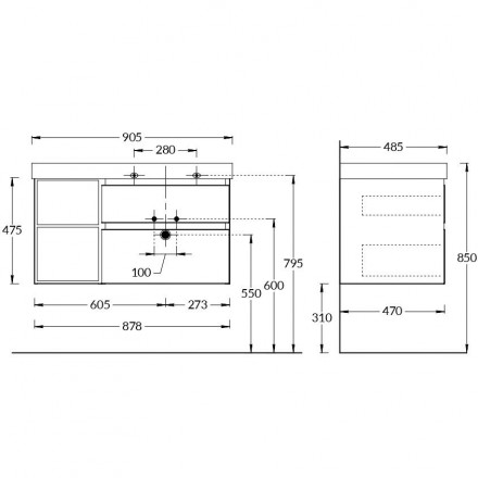 Kerama Marazzi Cubo 90 тумба подвесная с ящиками правая , мальва матовая-древесная