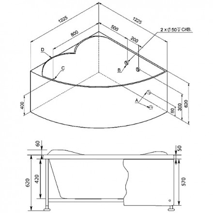 Aquanet Fregate 120x120 акриловая ванна без гидромассажа