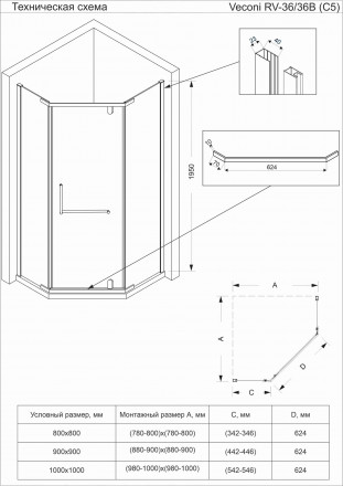 Veconi Rovigo RV36G-100-01-C5 душевой угол