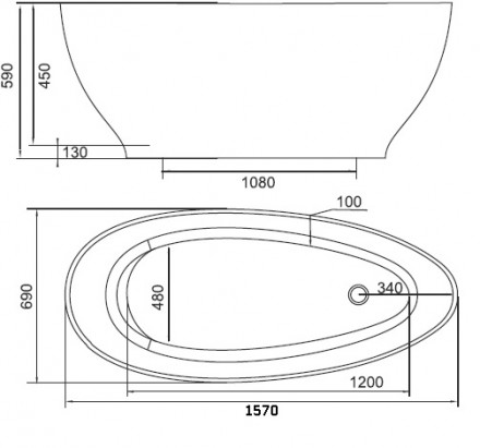 Ванна Castone Адель 158x70 отдельностоящая