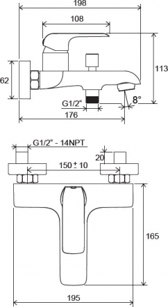 Ravak Flat FL 022.00 Смеситель для ванны