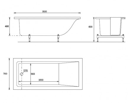 Vate Nordys 150x70 Ванна из искусственного камня