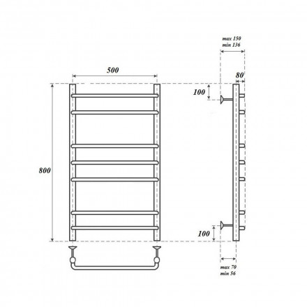 Полотенцесушитель водяной Point PN09158 П7 500x800, хром