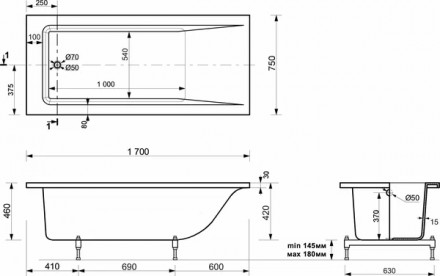 Эстет Дельта 170x75 ванна с гидромассажем