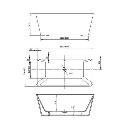 Vincea VBT-425-1700 ванна акриловая 170х80