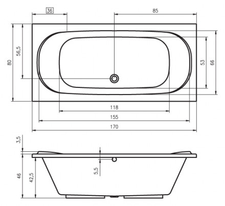 Riho Taurus 170x80 без гидромассажа акриловая ванна