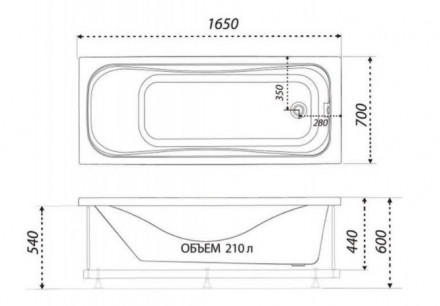 DAVINCI Norma 165х70х44 ванна акриловая с каркасом