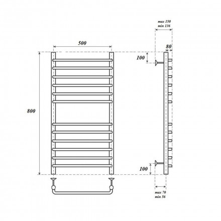 Полотенцесушитель водяной Point PN09158S П12 500x800, хром