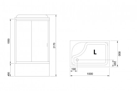 RB 8100BP5-WT правая душевая кабина 100x80x217
