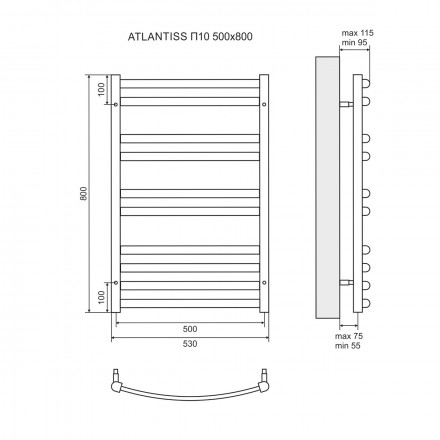 Lemark Atlantiss LM32810RE П10 500x800 Полотенцесушитель электрический левый/правый