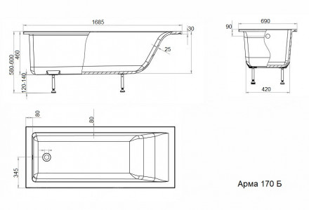 Aquastone Арма 170 Ванна из искусственного камня