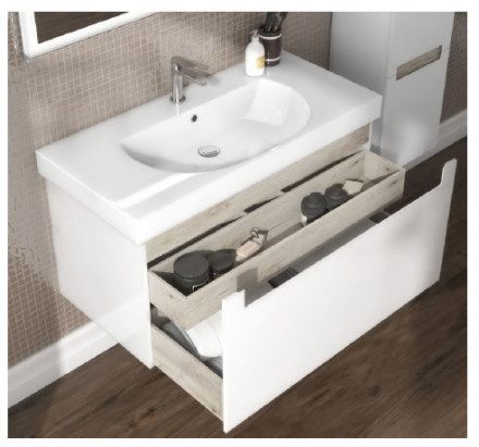 Kerama Marazzi Buongiorno Plus 60 тумба подвесная с ящиками, белая глянцевая-дуб Кантри