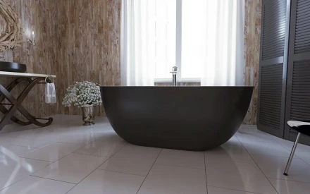 Aquastone Бали 170 белая с черным бортом ванна из искусственного камня