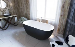 Aquastone Бали 170 белая с черным бортом ванна из искусственного камня