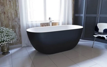 Aquastone Бали 170 белая с черным бортом ванна из искусственного камня