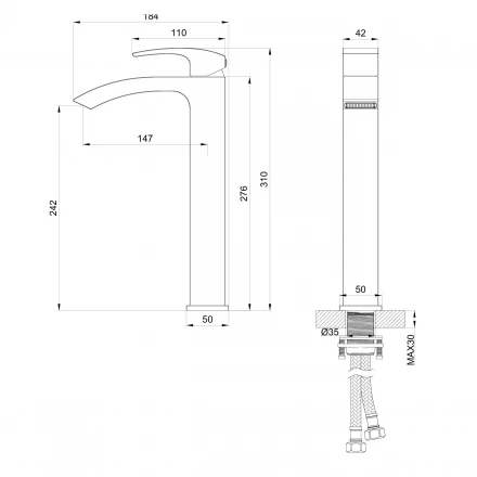 Wonzon &amp; Woghand Fit WW-88239009-BG Смеситель для раковины высокий темный графит