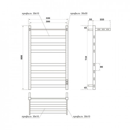 Point Меркурий PN83858PB полотенцесушитель электрический 500х800 с полкой