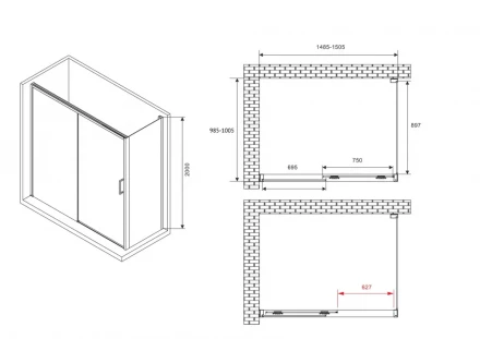 ABBER Komfort AG93150B-S102B душевой уголок