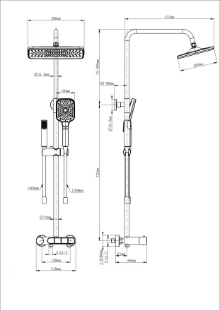 Wonzon &amp; Woghand Muse WW-B3112-MB Душевая система с термостатом черный матовый