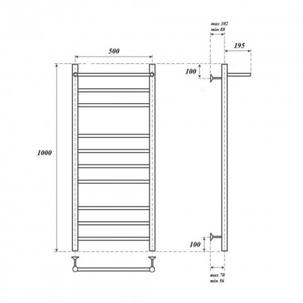 Полотенцесушитель водяной Point PN10150P П9 500x1000 с полкой, хром
