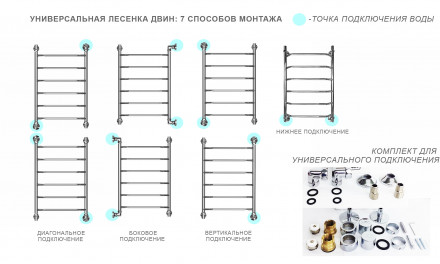 ДВИН F Primo 80/60 Полотенцесушитель водяной 1&quot;-3/4&quot;-1/2&quot; К3 полированный