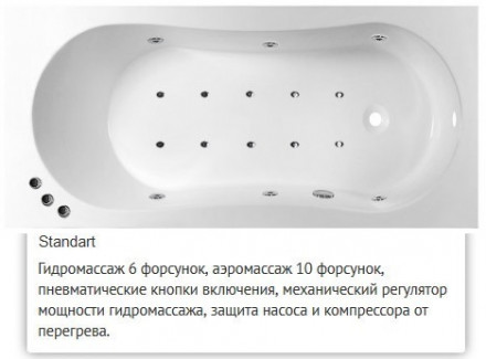 Эстет Лаура 170x70 ванна с гидромассажем
