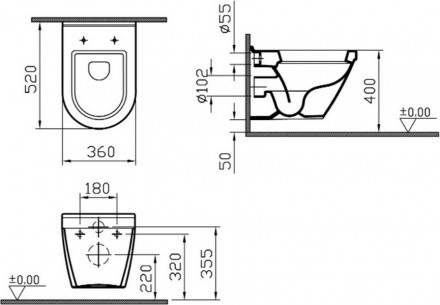 Vitra S20 9004B003-7207 Унитаз подвесной в комплекте с инсталляцией (клавиша хром)