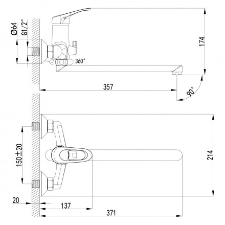 Lemark Omega LM3151C смеситель для ванны и душа