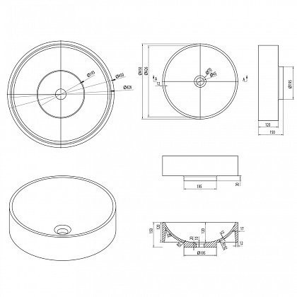 Aquanet Bliss Circle V40 198962 раковина 45x45x15 матовая
