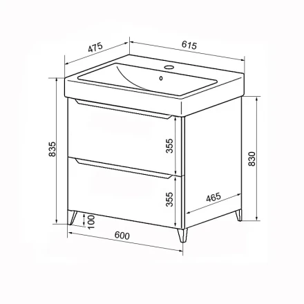 Azario Lotos 60/2 Тумба напольная с раковиной Monte (CS00081983)
