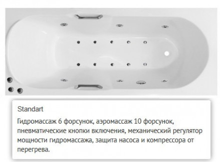 Эстет Камелия 180x75 ванна с гидромассажем