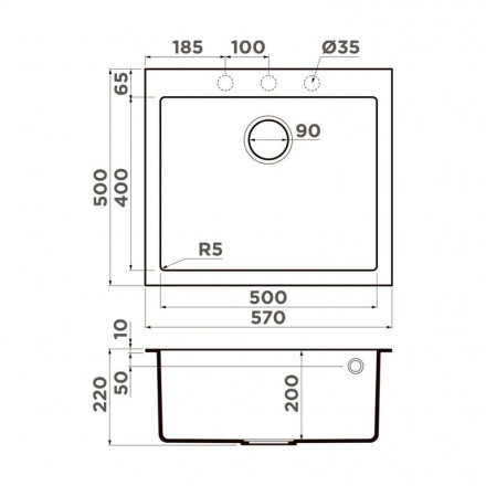 Omoikiri Bosen 57A GR мойка 570x500 серый