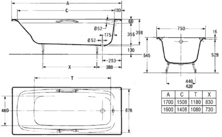 Jacob Delafon Diapason 170x75 Чугунная ванна с гидромассажем