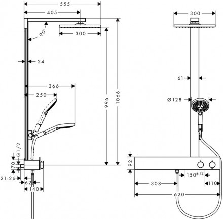Hansgrohe Showerpipe 300 1jet с ShowerTablet 600 27363000 Душевая стойка