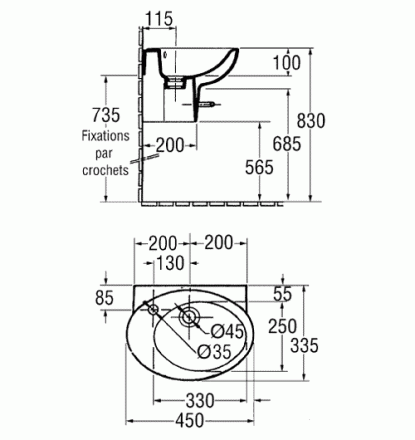 Jacob Delafon Presqu’ile E1337-00 Раковина 450х330 мм