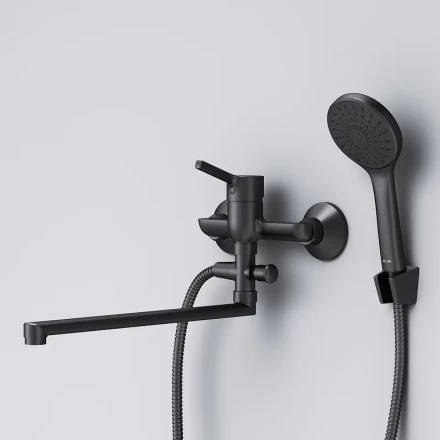 AM.PM X-Joy S F85B90122 Смеситель для ванны и душа с длинным изливом и душевым набором черный